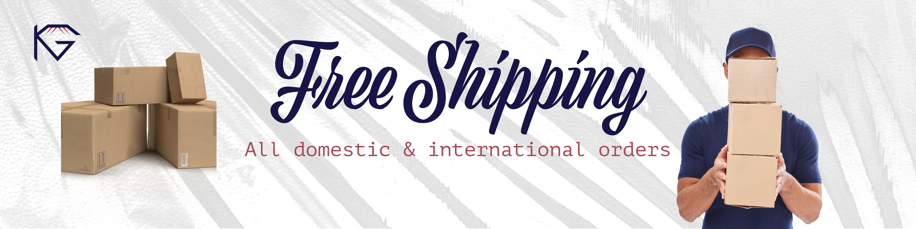 Promotional banner for free shipping on domestic and international orders on www.khyatigems.com
